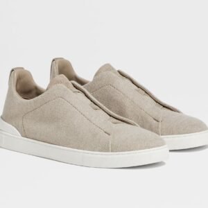 Zegna Triple Stitch Suede Sneakers in Light Beige